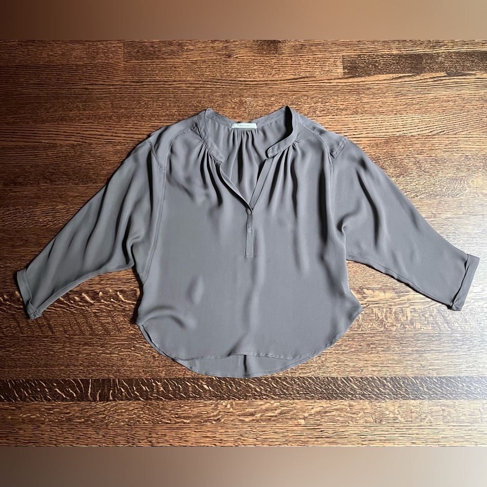 Taupe Silk Batwing Blouse, Minimalist Peasant Blouse, Pharaoh - Picture 1 of 7